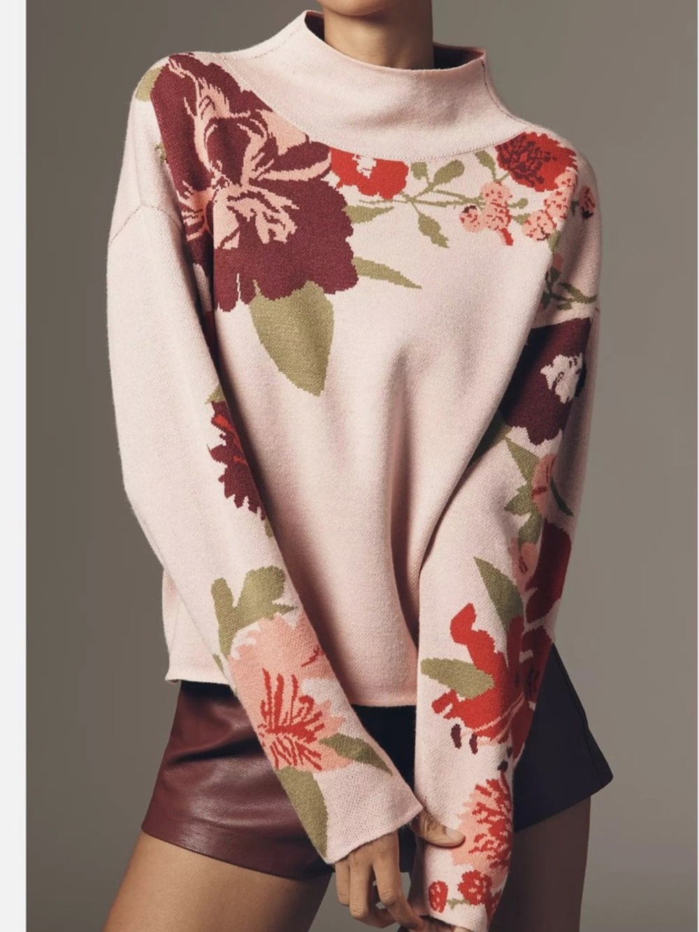 New  ANTHROPOLOGIE MAEVE Carys Mock-Neck sweater in Pink Floral
